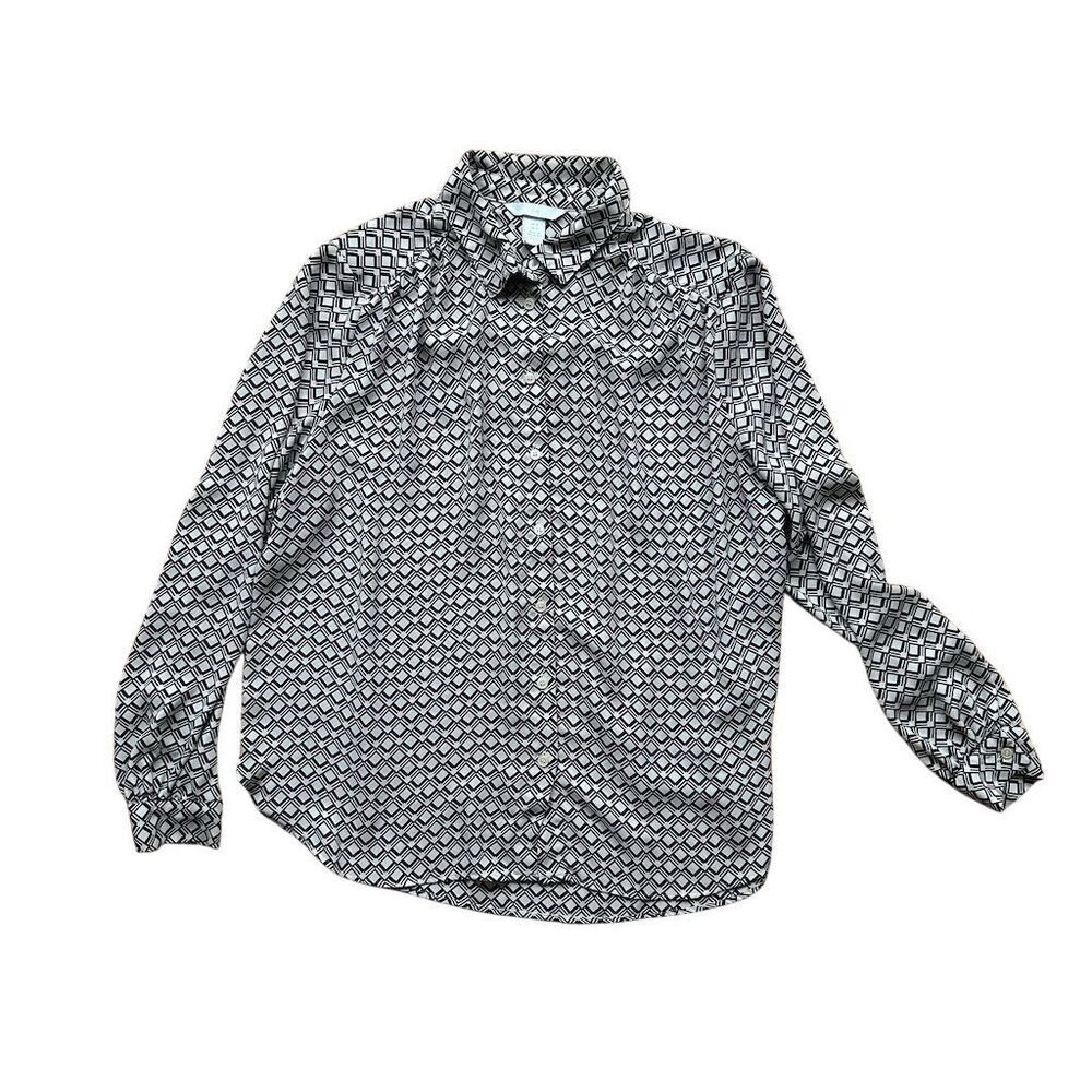 H&M Women's M Black & White Geometric Print Button-Up Blouse - Picture 7 of 12
